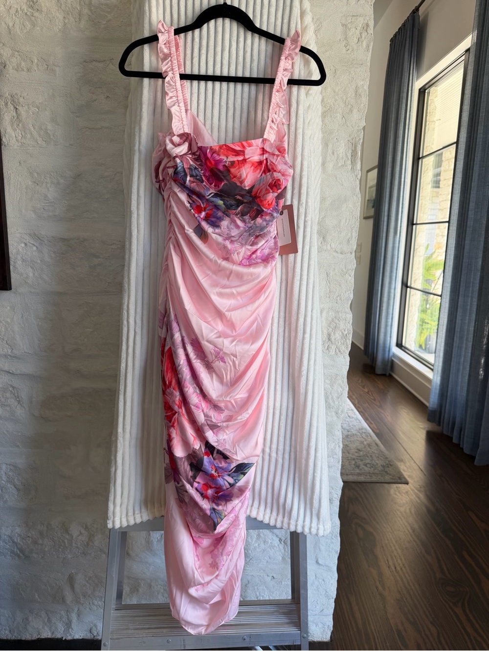 BHLDN Pink Floral Ruched Midi Dress - Picture 7 of 8